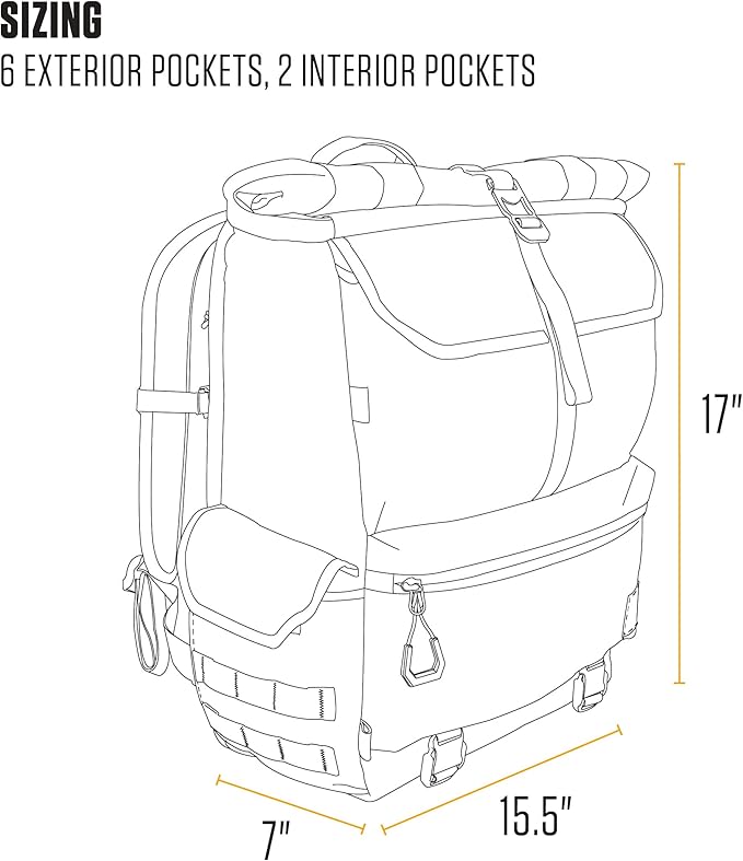 Carhartt 40L Nylon Roll Top Backpack, Heavy-Duty Water-Resistant Material W/ 17" Laptop Sleeve, Carhartt Brown