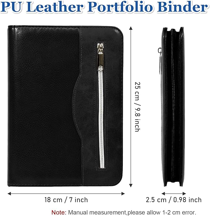 SAYEEC A5 Executive Conference Folder Business Notebook Zipped Organizer with Calculator Travel Portfolio binder Faux Leather Loose Leaf Paper Lined Refillable Journal Gift for Men