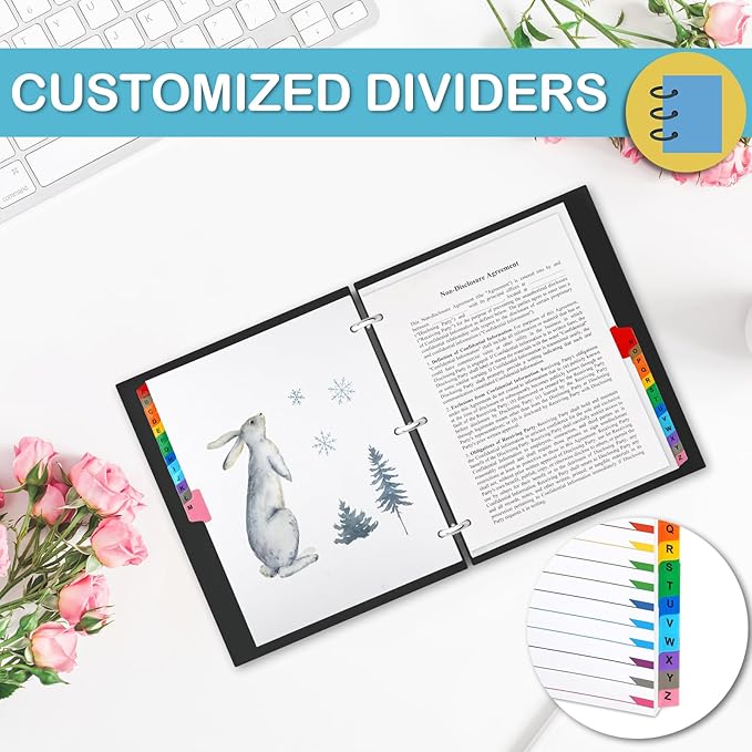 Alphabet Binder Dividers for 3 Ring Binder, COIDEA A-Z Dividers for 3 Ring Binder, Multicolor A-Z Binder Dividers with Customizable Table of Contents Page, ABC Alphabet Tabs for School Office (104)