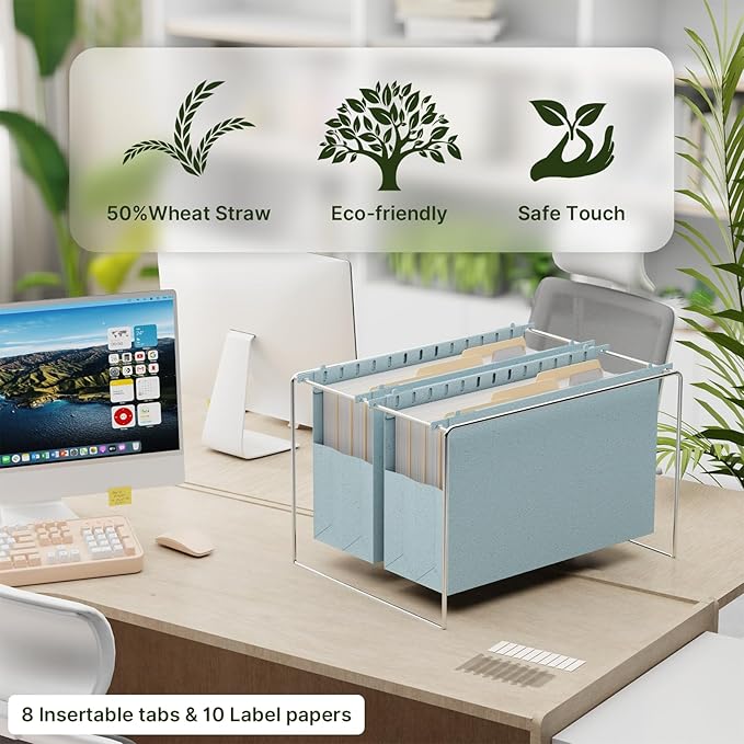 XINGIA Legal Size Hanging File Folders with Tabs,4 Inch Expansion Hanging File Organizer for Bulky Files,6 Pack Wheat Straw File Cabinet Organizer with Adjustable Hooks,Heavy Duty Filing Folders