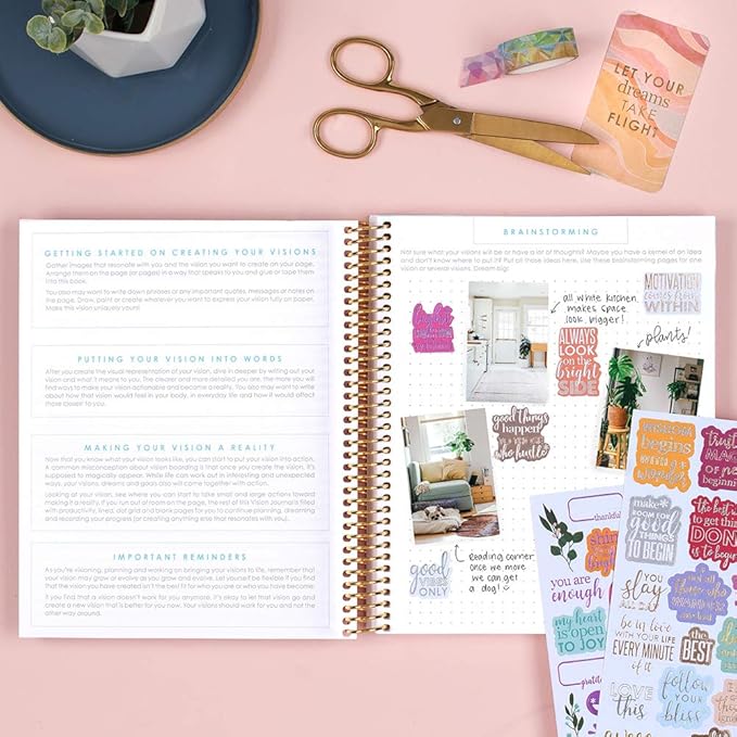Erin Condren 7" x 9" Prompted Vision Journal - Turquoise Changeable Cover w/Platinum Coil. Vision Spreads, Lined, Dot grid, Sketchbook pages w/ 160 Pages, 80 Sheets of 80# Mohawk Paper
