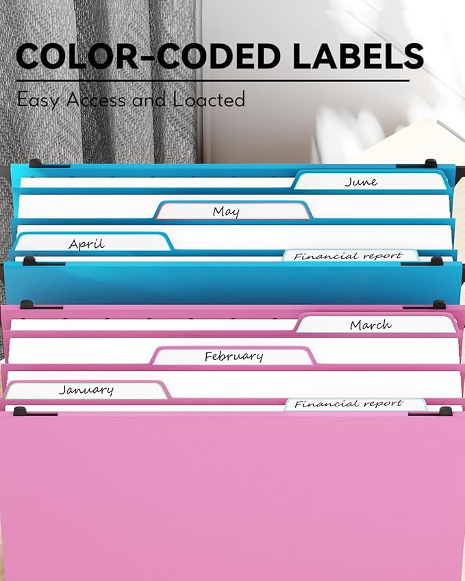 Ansook Extra Capacity Hanging File Folders Letter Size,6 Pack Plastic File Cabinet Folders with Tabs,Heavy Duty 4" Expandable Hang Folder with Movable Dividers,Hanging Folder Organizer for File Frame
