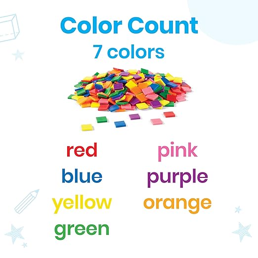 hand2mind Plastic Square with 7 Color Tiles, Color Sorting, Math Counters, Counting Manipulatives, Colored Plastic Squares, Math Manipulatives, Bingo Chips, Game Tokens, Tiles Learning (Set of 400)