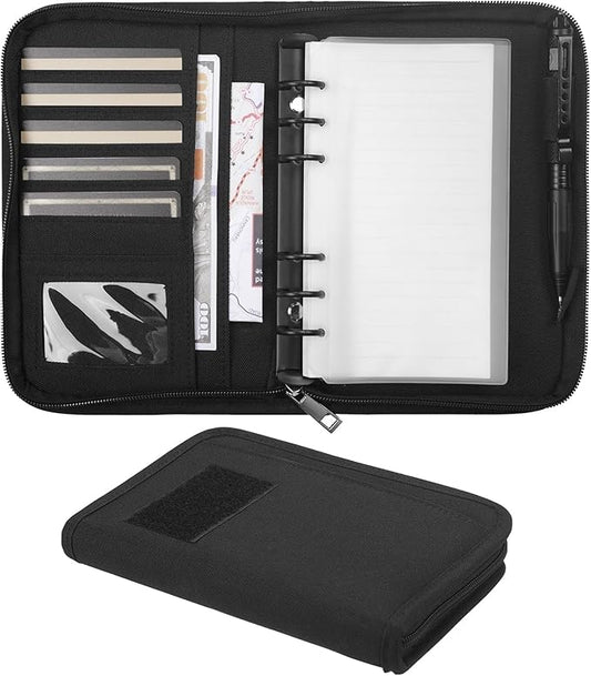 Kosibate Tactical Notebook Padfolio Ring Binders with 45 Sheets,Army Military Notebook Portfolio Binder with Zipper for Tactical Gear and Organizer, Refillable 6-Ring Binder(Black,5.5'' x 8.5'')