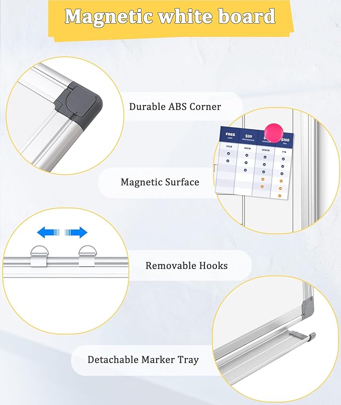 2 Pack Double-Sided Magnetic Whiteboard, 36" x 24" Dry Erase Board, Aluminum Frame White Board for Wall, Hanging Mounting White Board Dry Erase Marker Board for Office, School, Home