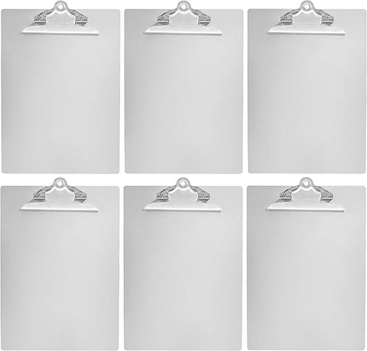 Amazon Basics Aluminum Clipboard, Letter Size, Standard Clip, Office Supplies, Classroom Supplies, 6-Pack, Silver