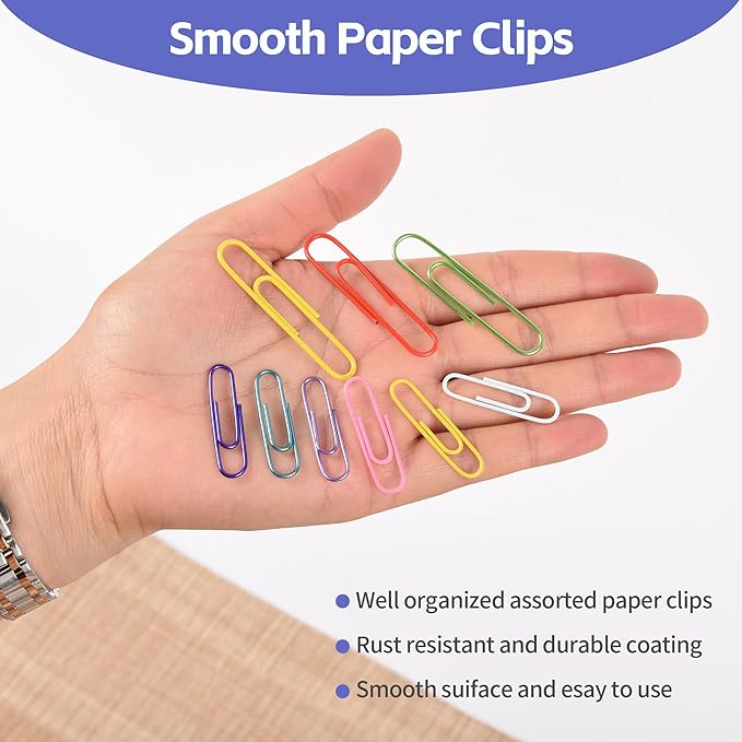 Paper Clips Assorted Sizes,450PCS Medium and Large PaperClips for Office Supplies,Colored Paper Clips for Home, School and Office Use