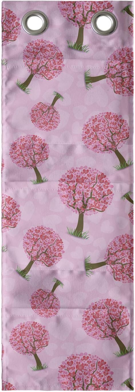 Ambesonne Valentine's Day Hanging Pocket Organizer, Continuous Pattern of Mini Hearts Romantic Tree Abstract Design, Printed Polyester Storage Bag with Pockets, 9" x 27", Pink and Pastel Pink