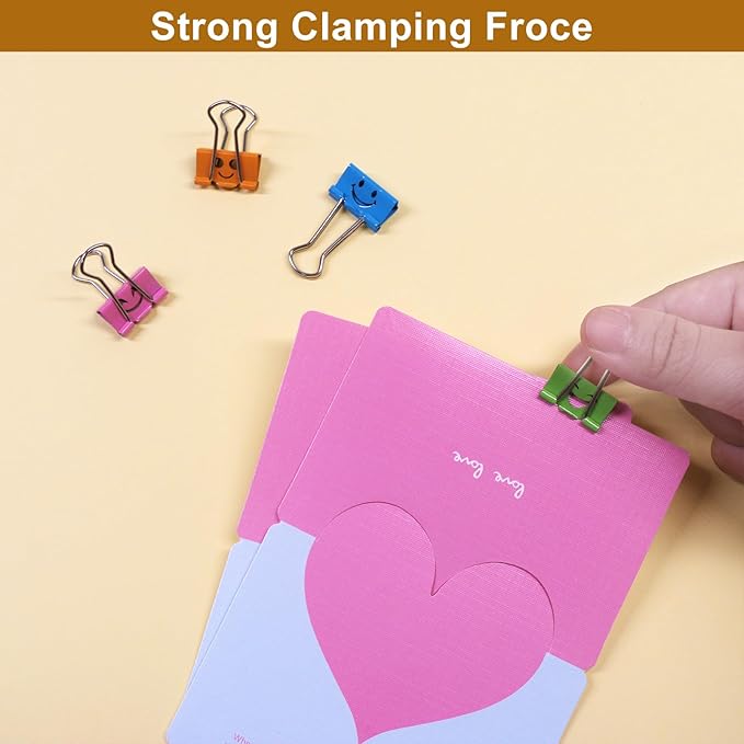 Coideal Smiling Binder Paper Clips - 40 Pcs 19mm Mini Colored Metal Fun Clip Clamps with Cute Smile Face Assorted Color for Office (0.75 inch, Small)