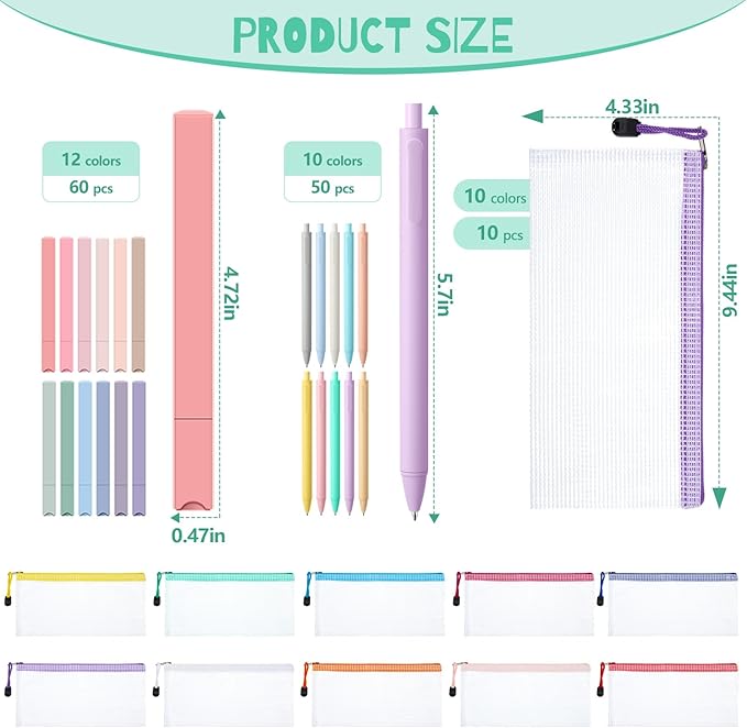 120 Pcs Bible Journaling Kit Bible Highlighters and Black Gel Pen Include 60 Highlighters 50 Black Gel Pens and 10 Pencil Pouches Aesthetic Book Annotation Kit Church Gifts for School Study