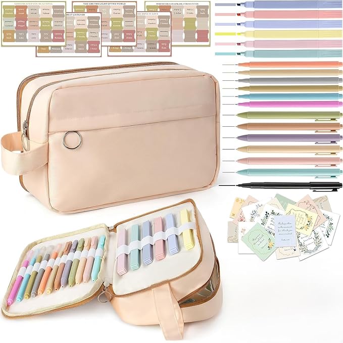 Bible Study Supplies, Bible Journaling Kit with No Bleed Bibles Highlighters, Pens, Storage Bag, Sticky Notes, Tabs, Ideal Christian Bible Gifts for Women, Accessories Kits for Bible Study Group