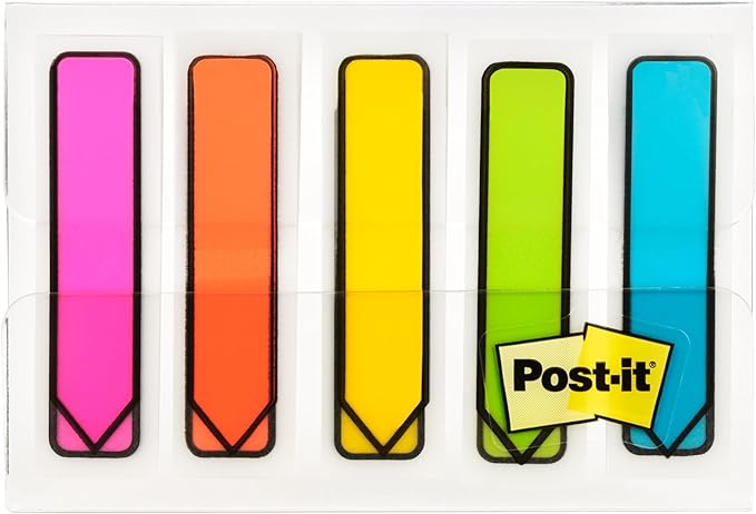 Post-it Arrow Flags, Assorted Bright Colors, .47 in Wide, 100/On-the-Go Dispenser, 1 Dispenser/Pack (684-ARR2)