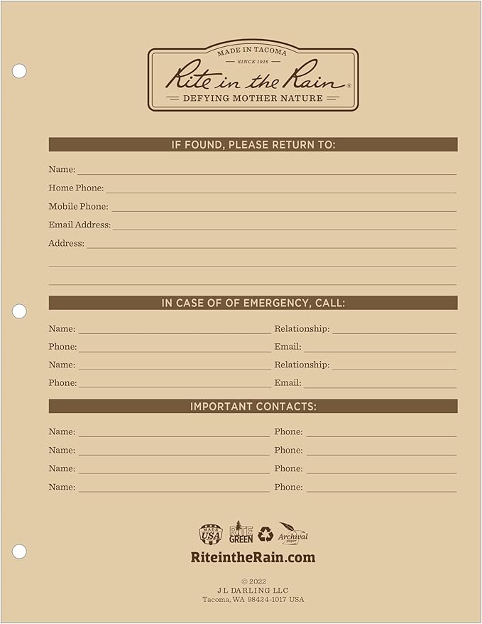 Rite in The Rain Weatherproof Complete Field Planner Kit, 8.5" x 11" Tan Sheets, Multicam Cover (No. 9255M-MX)