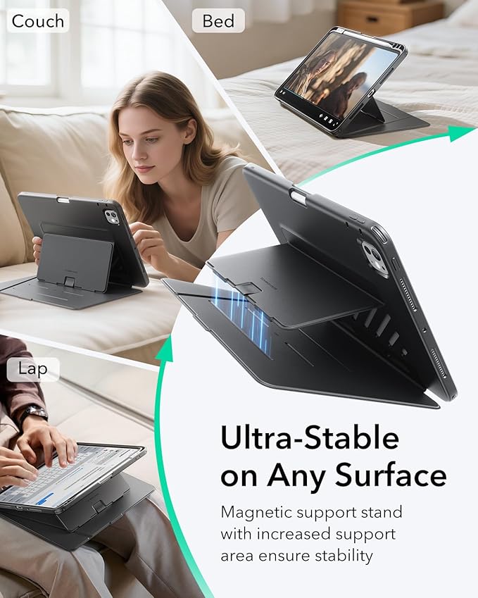 ESR for iPad Pro 11 Inch Case (M5/M4) 2025/2024, Vertical Stand Cover, Multi Stand Angles, Ultra-Stable Case with Pencil Holder, Flip Series, Black