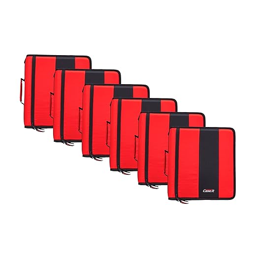 Case-it Classic Zipper Binder | 2-Inch O-Rings, 350 Sheet Capacity, Multiple Storage Pockets & Shoulder Strap | School & Office Organizer | D-251 Fire Engine Red | 6 Pack