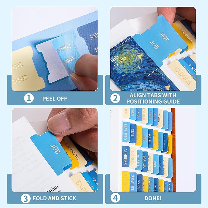 Starry Night Bible Tabs, Van Gogh Inspired 105 Pcs Gold Foil Index Tabs with Ruler - 66 Books & 39 Blank DIY Stickers, Bible Journaling Supplies, Artistic Bible Accessories Gift Set for Women and Men