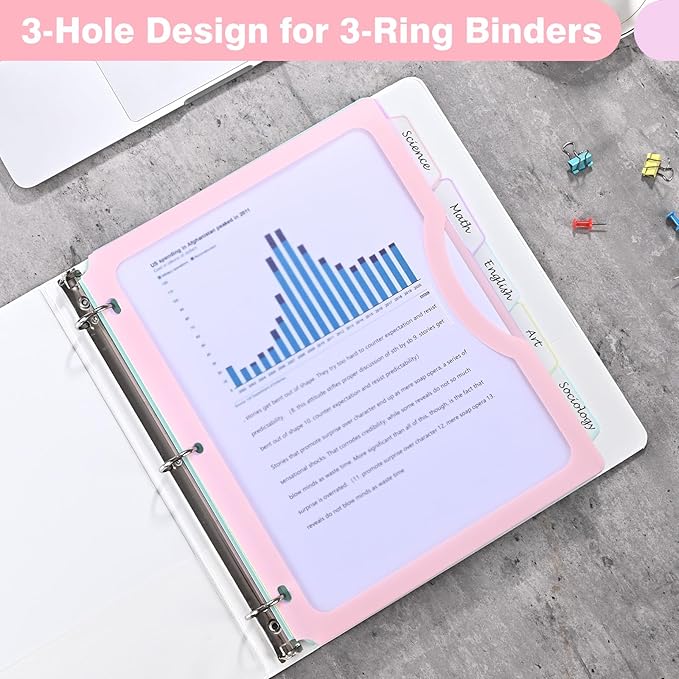 5-Tab Dividers with One Full Pocket, 5 Counts Binder Dividers, 8.5 x 11'' Dividers for 3 Ring Binder 1''/2'' Recipe Binder Dividers with 5 Tabs for Back to School, Pastel Color (1)