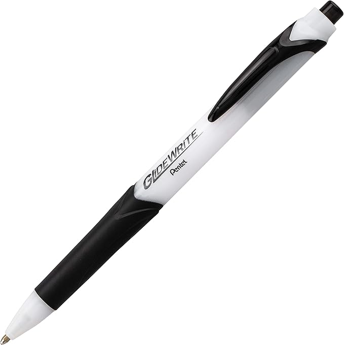 Pentel GlideWrite Ballpoint Pen with TechnIFlo Ink, (1.0mm) Medium Line, Black, Box of 12 (BX910-A)
