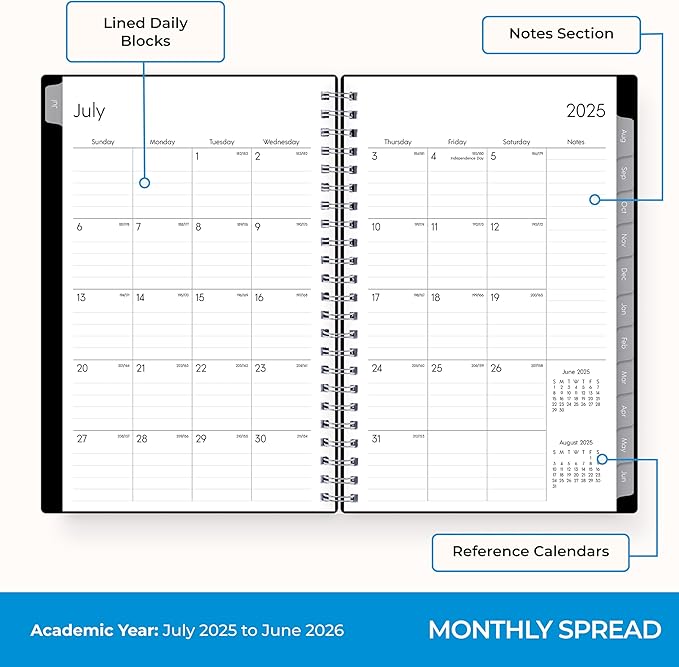 Blue Sky 2025-2026 Weekly and Monthly Academic Year Planner Calendar, July 2025 - June 2026, 5" x 8", Flexible Cover, Wirebound, Laminated Tabs, Enterprise (Enterprise 2025-2026, 5" x 8")