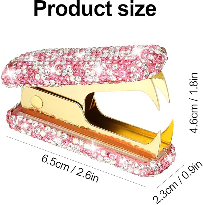 Multibey Arylic Staples Remover, Rhinestone Handmade Crystal Staple Removal Tool Staple Puller Metal Jaws Stationery, Dazzling Bling Office Desk Accessory for Office School and Home (Pink)