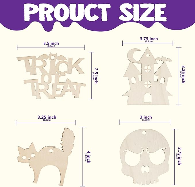 JOYIN 100 Pcs Halloween Craft Wooden Painting Kit, Halloween Party Supplies, Party Favors for Kids, Wood Blank Cutouts Ornaments, Gift Tags Decor for School Art DIY Activities Goodies Games