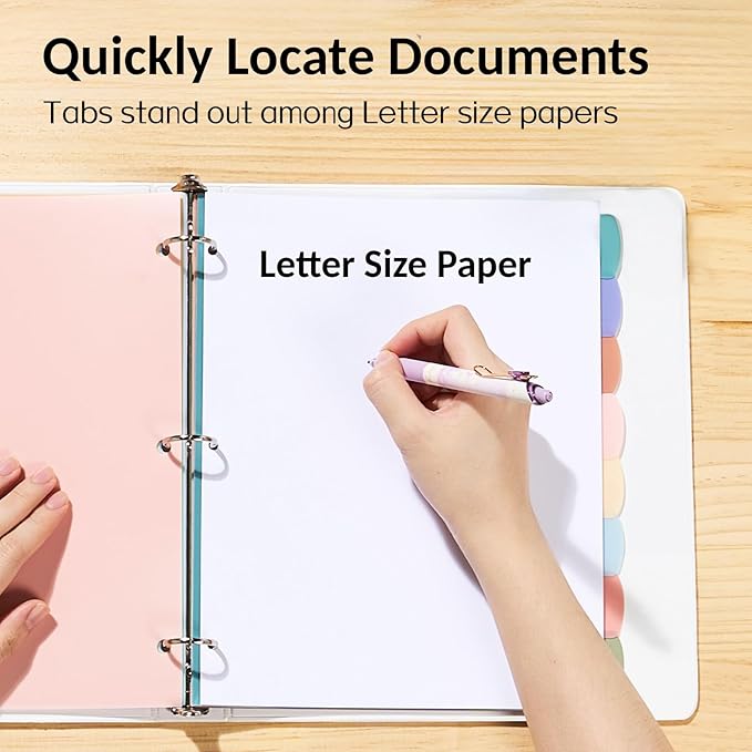 Sooez 8 Tabs Long-Lasting Plastic Write & Erase Large Tabs Dividers for 3 Ring Binder, Aesthetic Cute Pastels Binder Dividers for Student, Teacher, Office, Home Organizers, 1 Set, Pastels Color