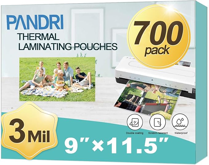 Laminating Sheets, PANDRI 700 Pack Thermal Laminator Pouches Holds 8.5 x 11 Inch, 3 Mil Clear Laminator Paper 9 x 11.5 Inch, Letter Size