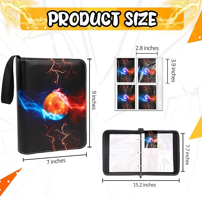 400 Pocket Trading Card Binder with 50 Removable Sleeves, Portable Zippered Card Holder, Collection Album Book Case Storage for MTG, TCG, Sports, Game Cards (Yellow Ball)