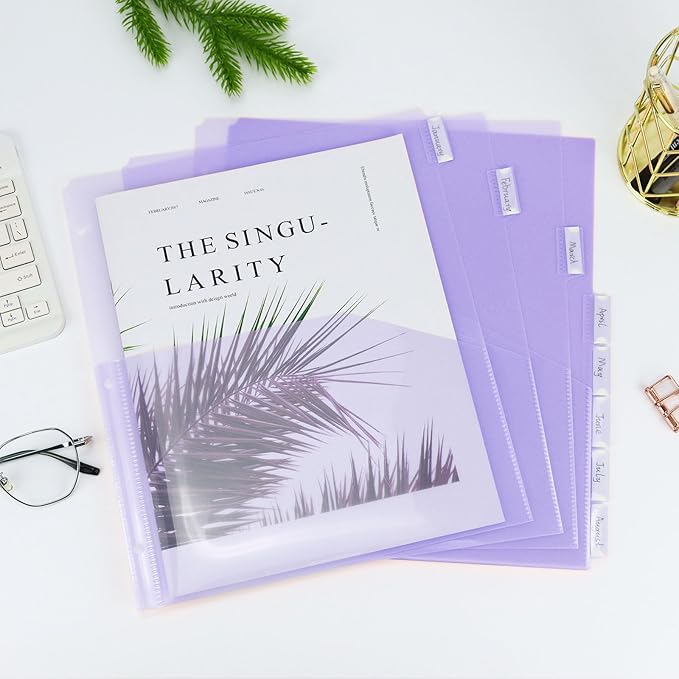Koqye Binder Dividers with Pockets - 8 Plastic Dividers for 3 Ring Binders - A4 Bividers with Pocket & Tabs for Planners (Purple - 1 Pack)