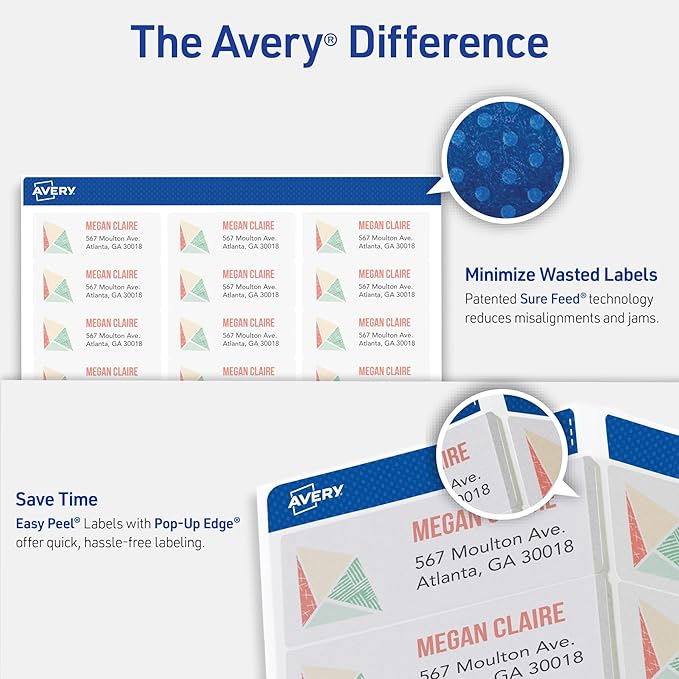 Avery Printable Address Labels with Sure Feed Technology, 1" x 2-5/8", Matte Clear, Compatible with Laser Printers, 1,500 Blank Labels Total, Great for Mailing, Branding, and More (5660)