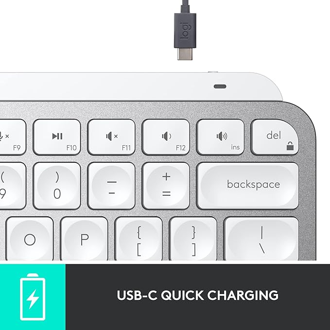 Logitech MX Keys Mini Minimalist Wireless Illuminated Keyboard, Compact, Bluetooth, Backlit, USB-C, Compatible with Apple macOS, iOS, Windows, Linux, Android, Metal Build - Pale Gray