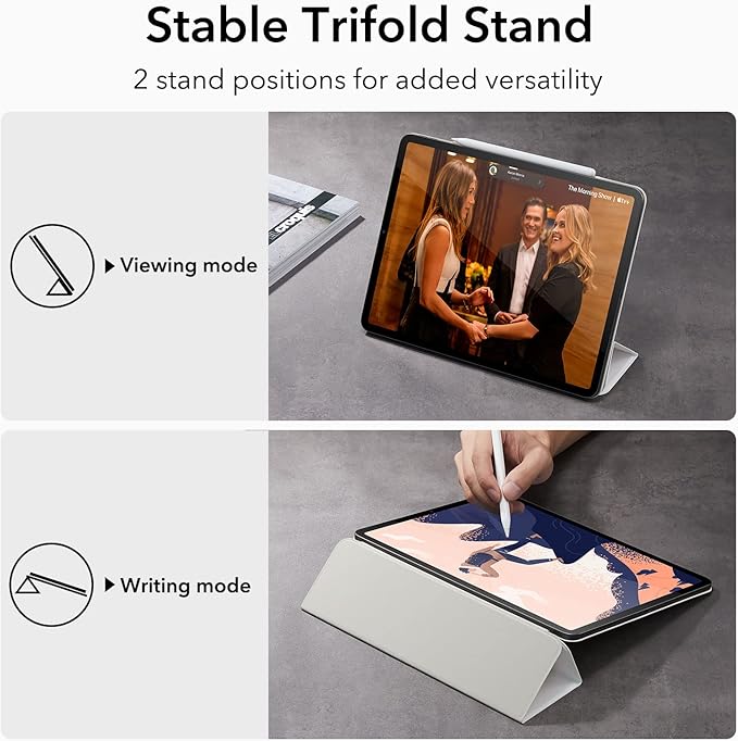 ESR for iPad Pro 12.9 6th/5th/4th Gen, iPad Air 13 Inch Case M3/M2 (2025/2024), Powerful Magnetic Attachment, Slim Trifold Stand Case, Supports Pencil Pro & USB-C, Rebound Series, Brilliant White
