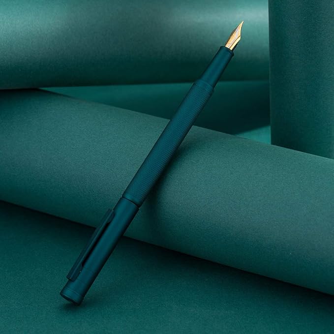 Hongdian Green Forest Fountain Pen Blade Nib Classic Design Calligraphy Pen with Converter and Metal Pen Case Set