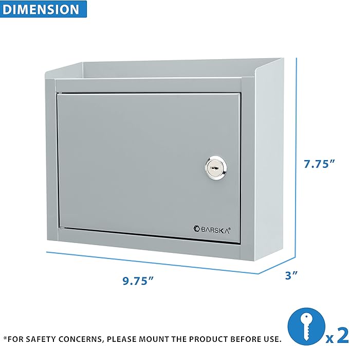 Barska Wall Mount Multi-Purpose Locking Mail Suggestion Drop Box with Key Lock for Home Office Classroom