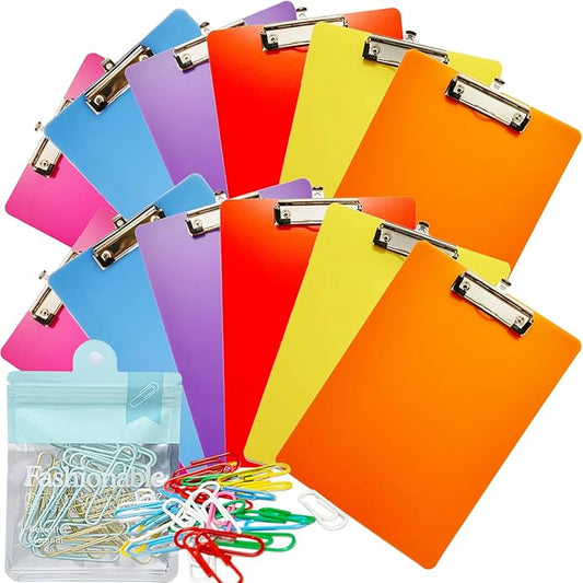 12 Pack Plastic Clipboards,Office Clipboards Standard A4 Letter Size,Colorful Clear Clip Boards with Hangable Low Profile Clip,Clipboard for Classrooms,Offices,Doctor,Nurse,Colored Assorted