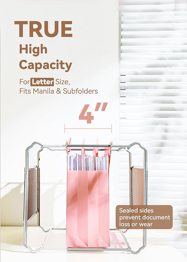 Plastic High Capacity Hanging File Folders, 4" Expansion for Bulky Documents, Side-Sealed Pocket, Holds Heavy Files, Letter Size, Movable Dividers, Insertable Tabs, 6 Pack, Pink
