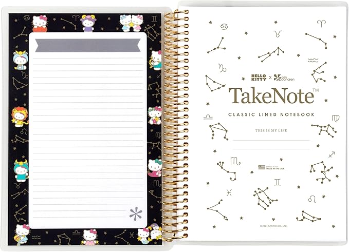 Erin Condren A5 Spiral Bound Lined Notebook - Special Edition, Hello Kitty Zodiac Laminate Metallic Cover, 160 Lined Pages Of 80 Lb, Mohawk Paper, Sticker Sheet Included
