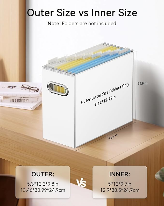 Oterri Cardboard File Organizer Box for Hanging File Folders Letter Size,File Box for Computer Desk,File Cabinet,Working Home,Office,Classroom (White, Letter Size - 6 Packs)