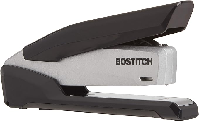 Bostitch Office Executive Metal Desktop Stapler, 3 in 1 Spring Powered Stapler, One Finger, Staple Storage Compartment & Staple Remover, Includes 210 Staples, 28 Sheet Capacity, Black/Gray