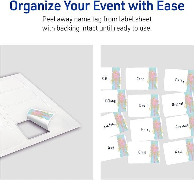 Avery Printable Rectangle Adhesive Name Badges, Pre-Printed Floral Design, Matte White, 2-1/3" x 3-3/8", Laser & Inkjet Compatible, 80 Total, Great for Branding, Marketing, and Events