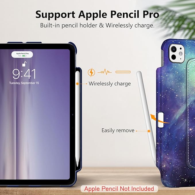 Fintie Rotating Case for iPad Pro 11-inch (M5) 2025 / (M4) 2024 - [Built-in Pencil Holder] 360 Degree Swiveling Smart Stand Protective Cover, Auto Sleep/Wake, Galaxy
