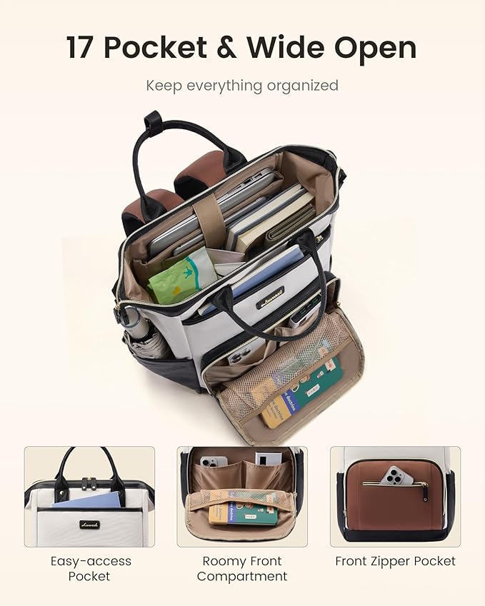 LOVEVOOK Laptop Backpack for Women with Giant Tumbler Holder,15.6 inch Professional Nurse Teacher Backpack Computer Laptop Bag,Cute Waterproof Travel Backpack Purse Work College Bag, Black-Brown