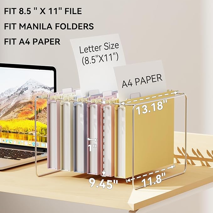 Ansook Plastic Letter Size Hanging File Folders,Heavy Duty 1" Expansion,12 Pack Extra Capacity File Cabniet Folders,Pastel File Folders Hanging with Tabs,Office School Desk Hanging File Organizer