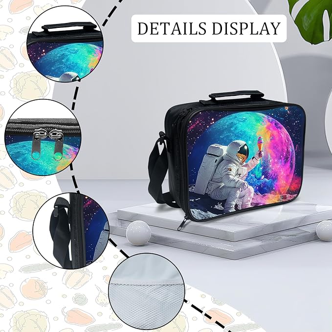 Astronaut Backpack Set 3 Piece School Bags and Lunch Box with Pencil Case Galaxy Space Astronaut Bookbag Set for Toddler Kids Girls Boys Teens Kindergarten Elementary Middle