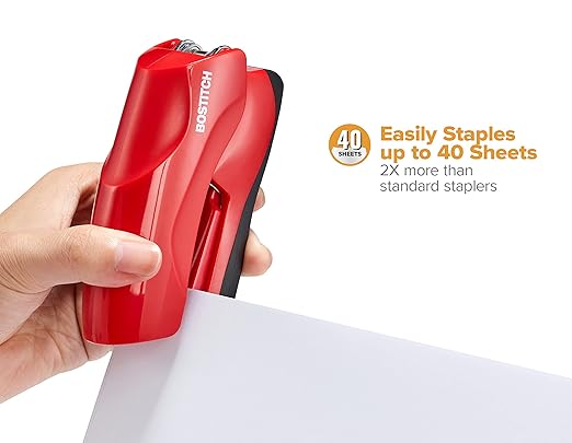 Bostitch Office Heavy Duty 40 Sheet with 1250 Staples and Staple Remover, No Jam Desktop Stapler, School Bulletin Boards, Office & Classroom, Red (B175-RED-VP)