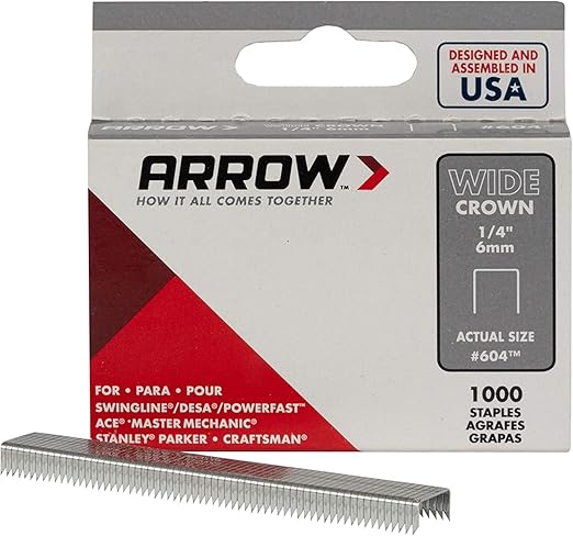 Arrow 60430 Wide Crown Staples for Staple Guns and Staplers, Use for Upholstery, Crafts, General Repairs, 1/4-Inch Leg Length, 1/2-Inch Crown Width, 1000-Pack