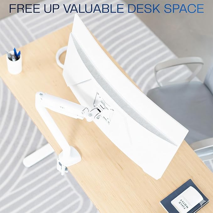 VIVO Premium Aluminum Height Adjustable Single Monitor Articulating Desk Mount Stand with Pneumatic Arm, Fits up to 32 inch Screen, White, STAND-V001QW
