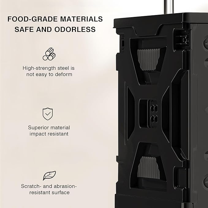 VECELO Rolling Carts with Wheels, Foldable Utility Cart, Light Weight Platform Trucks Dolly, with Recessed Design for Lids, 4 Heavy Duty Wheels, Ideal for Shopping, Camping, Teachers, Elegant Black