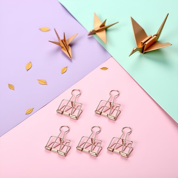 5Pcs Rose Gold Multifunctional Paper Clips with Metal Hollowed Card Bill Note Clip Clamp Office Stationary Binder and Paper Clips,Clips, Clamps and Rings