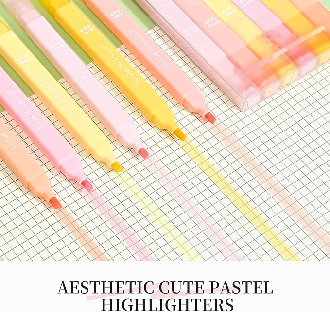 6Pcs Aesthetic Cute Highlighters with Soft Chisel Tip, Double Ended Highlighter, Quick Dry Assorted Colors Highlighters Markers for School Supplies and Office Journaling